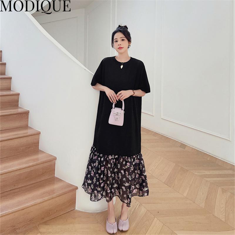 MODIQUE Summer Plus Size New Dress Shirt Women Loose Patchwork Solid Cotton Linen A-Line Dress Casual Female Dresses O-Neck Short Sleeve