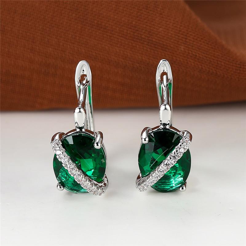 Милые Женские Большие Серьги с Овальным Камнем Роскошные Сине-Фиолетовые Хрустальные Серьги-Кольца Розовое Золото Серебристый Цвет Свадебные Серьги для Женщин