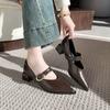 Fashion Metal One-strap Thick-heeled Shoes Autumn New Style Pointed Shallow Mouth Non-slip Wear-resistant Mid-heel Shoes