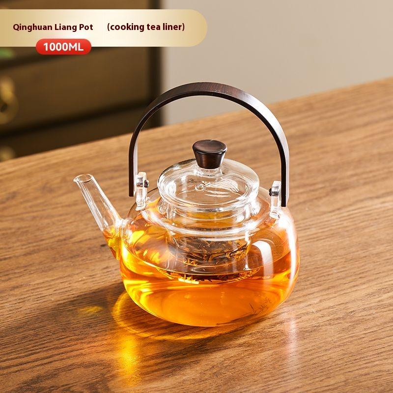 Chinese Tea Ceremony Tea Pot High Borosilicate Glass Open Flame Health Flower Tea Pot Tea Set Teapot Cup Holder