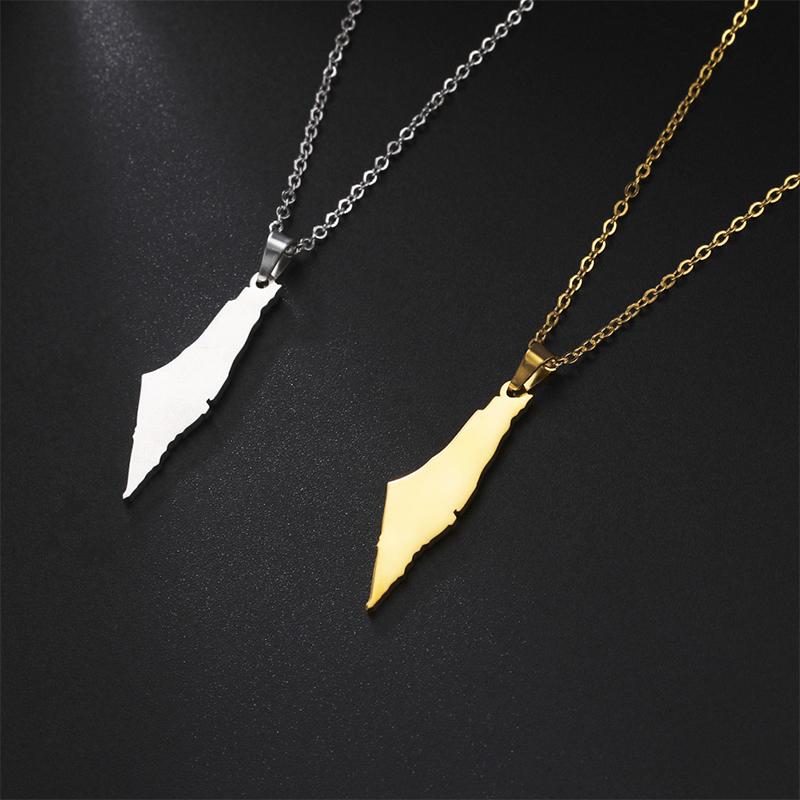 Israel Palestine Map Pendant Necklace For Women Men Arabic African Jamaica Stainless Steel Gold Color Chain Necklaces Jewelry