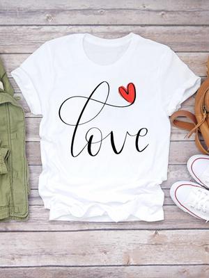 (Азиатский размер) Женская футболка Love Style Trend, милая милая футболка с коротким рукавом в стиле 90-х годов, модная женская футболка с принтом, повседневная футболка, женские футболки с графическим рисунком