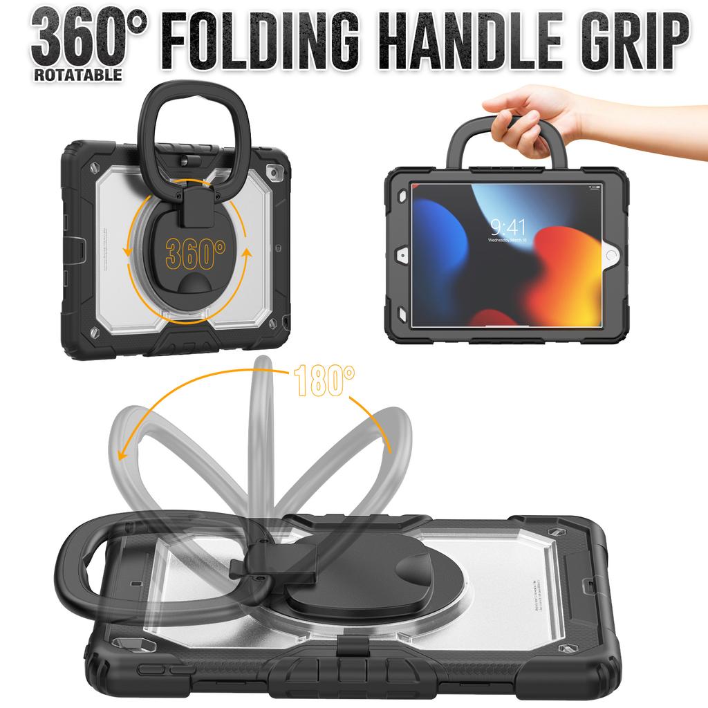 For iPad 10.2 (2021)/(2019)/(2020) Kickstand Case PC+Silicone Tablet Cover with Shoulder Strap