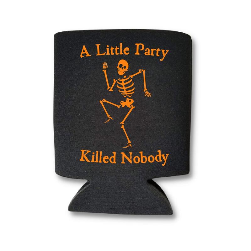 5Pcs Halloween Can Coolers A Little Party Killed Nobody Funny Gift And Treat Coolers Skeleton Halloween Party Table Decorations