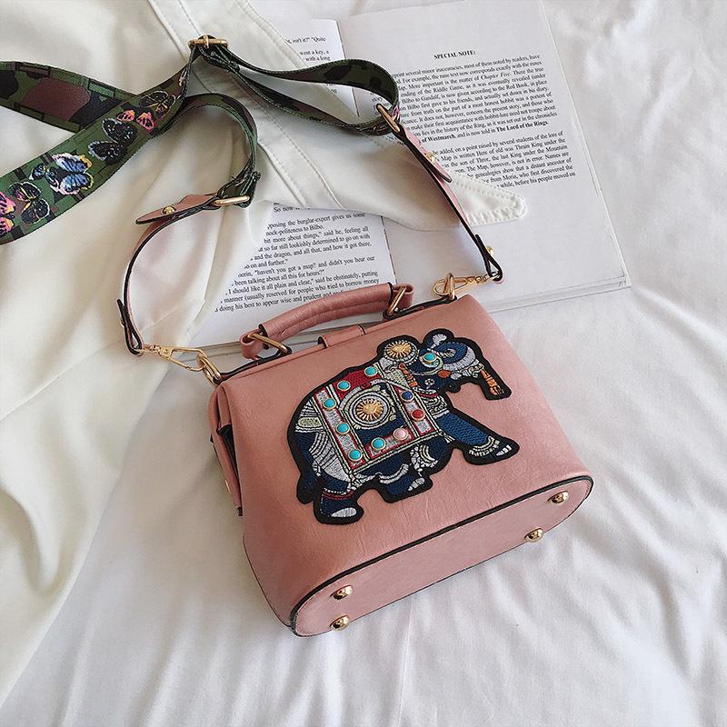 YOUHUAGUO Tote Women's Handbags Embroidery Elephant Bag Bags Bohemian Women Shoulder Crossbody Bag Soft PU Leather Wide Butterfly Strap