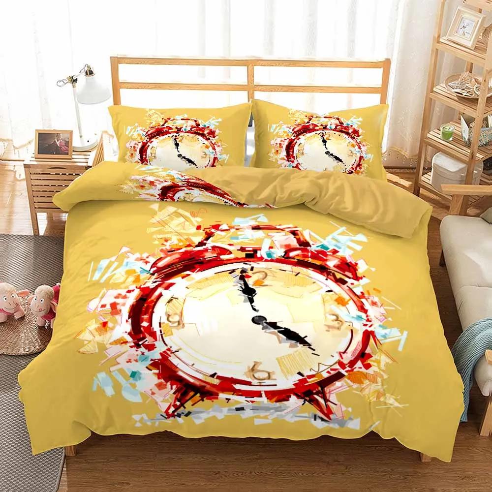 Printed Clock Time Duvet Cover Pillowcases Beddengoed Set Dropship Bed Linen Quilt Sets Housse De Couette 200 X 200 Ropa Cama