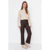 Brown High Waist Rib Detailed Wide Leg Woven Trousers Tctaw23tp00006