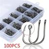 100Pcs Stainless Steel Fishing Lure Hook with Rings Carbon Steel Bait Fish Hooks for Freshwater Saltwater Fishing Accessories