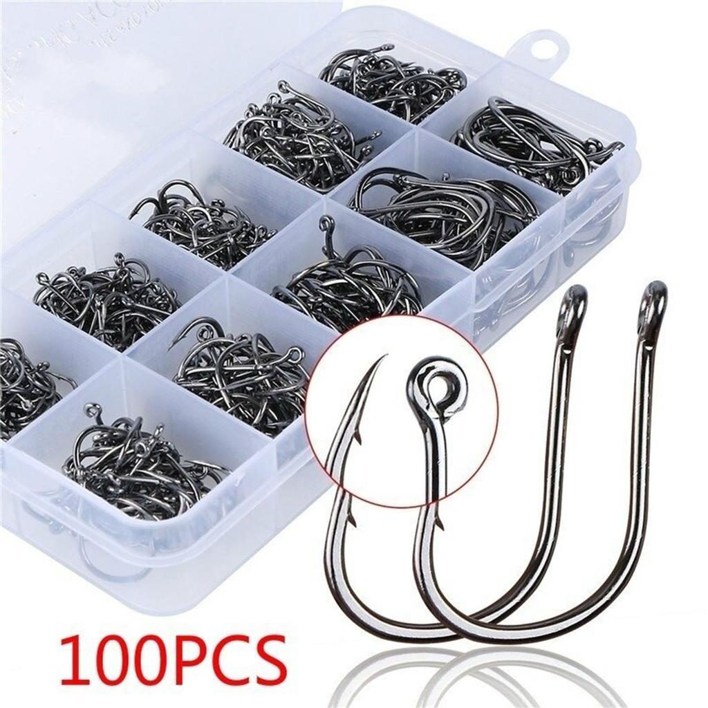 100Pcs Stainless Steel Fishing Lure Hook with Rings Carbon Steel Bait Fish Hooks for Freshwater Saltwater Fishing Accessories