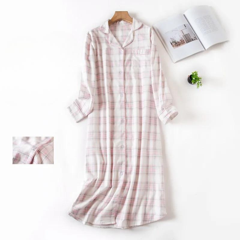 Большие размеры женская пижама клетчатый дизайн средней длины рубашка ночная рубашка женское нижнее белье одежда