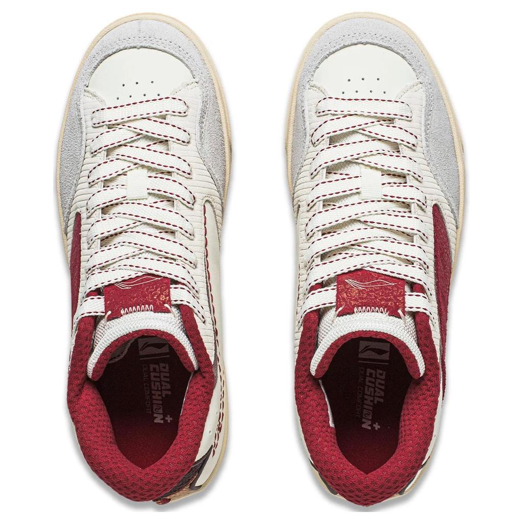 Li Ning Wei Wu 180 мягкие эластичные повседневные нескользящие износостойкие туфли для скейтбординга средней высоты женские туфли для скейтбординга белые красные AECU008-3