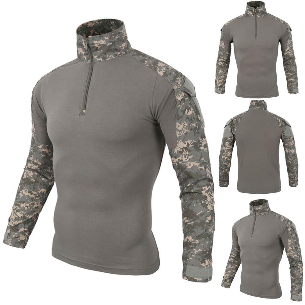 Мужская тактическая камуфляжная рубашка с длинными рукавами и мускулами, базовая однотонная блузка, футболка, топ