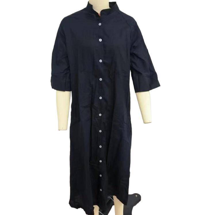 Women's Summer Cotton Linen Shirt Dresses Fashion Solid Color Lapel Button Up Pocket Half Sleeve Dress