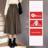 2024 High Waist A-line Leather Midi Skirt for Women - Autumn/Winter Slimming Umbrella Skirt