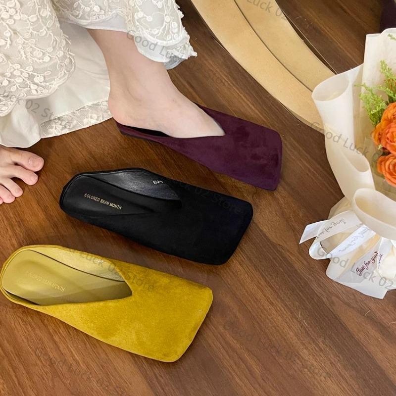 Fashion Suede Flats Women Cotton Slippers Square Toe Fashion Mules Shoes Casual Slingback Women's Winter Boots Trend Mujer Zapatos