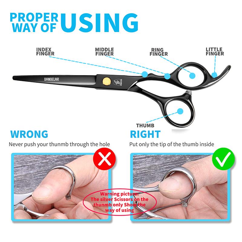 SANGELAR 6-дюймовый парикмахерский набор, ножницы для волос, черные семейные парикмахерские ножницы, набор парикмахерских инструментов, парикмахерская для всей семьи, парикмахерская