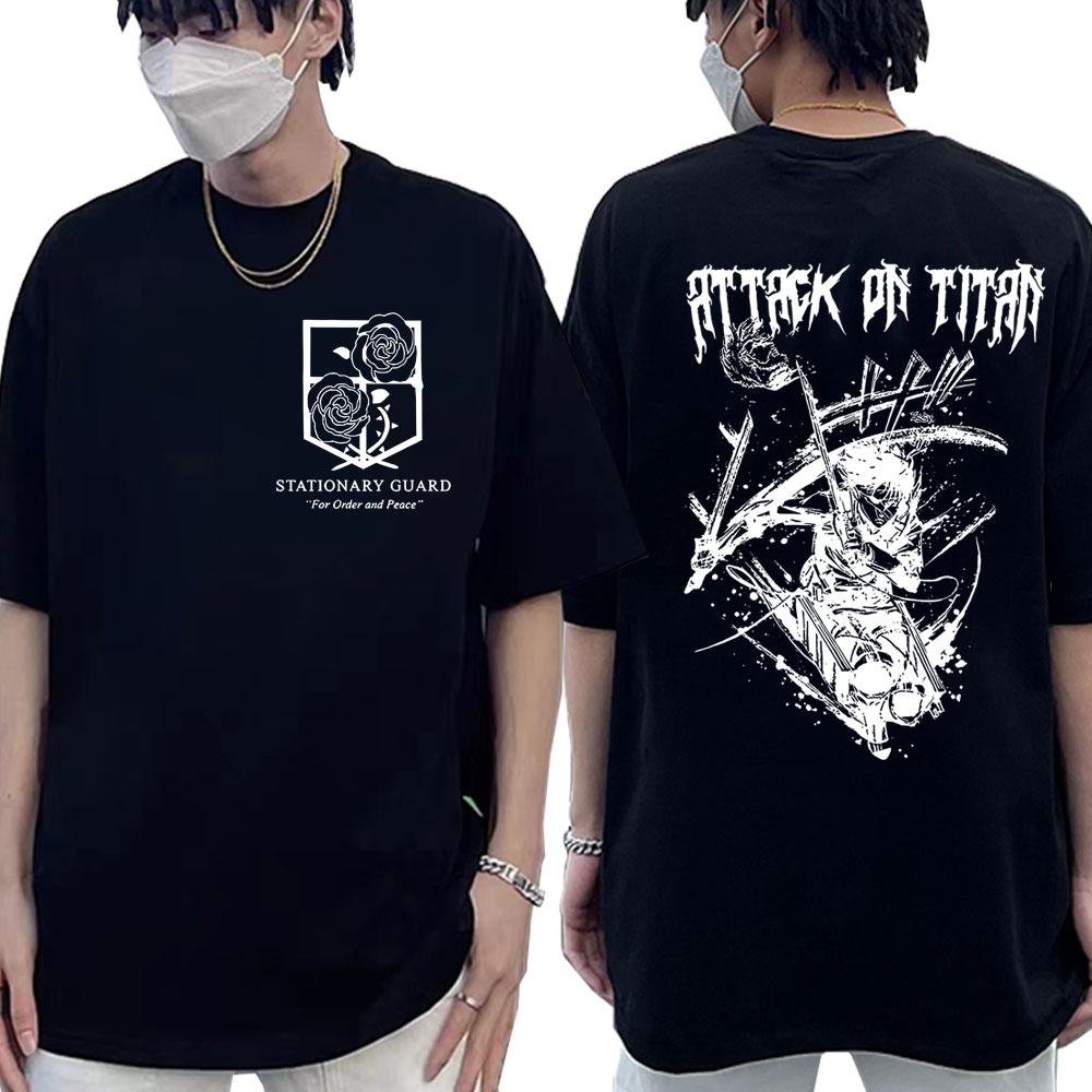 Anime Attack on Titan Mikasa Ackerman Eren Jaeger Tee Tops Summer Couple T Shirt Mens Women Ove