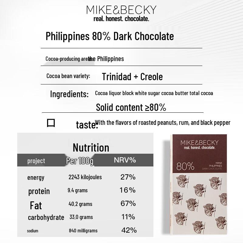 MIKE&BECKY Belgian 80% Dark Chocolate Bar