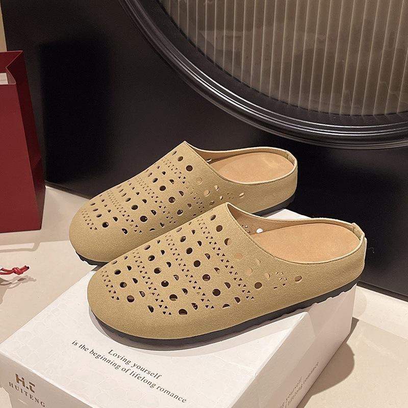 Прямые продажи с фабрики, шлепанцы с плоской подошвой, сумка-мешок, голова, 2025 новая летняя мода, универсальные, полушвабра, повседневные, полые, удобные сандалии