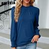 Women's Fashion Casual Autumn Winter Solid Color Print Long Sleeve O Neck Blouses & Shirts