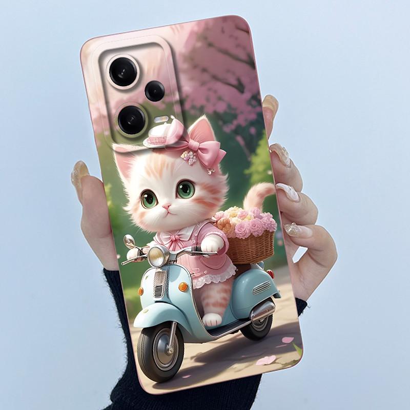 Забавный Милый Мультяшный Кот Чехол для Телефона для Xiaomi POCO X5 F5 Pro Квадратный Жидкий Силикон Защита Камеры Мягкая Задняя Крышка Оболочка Capa