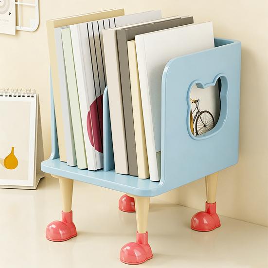 Cute Bookends Organizer for Desk Pastel Kids Book Holder Shelf with Multi-Compartment, Anti-Tip Base & Open Design, Study Decor for Textbooks Notebook