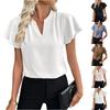 Модная женская рубашка с оборками на рукавах, модная и элегантная, с V-образным вырезом, плиссированная, цветная, с коротким рукавом