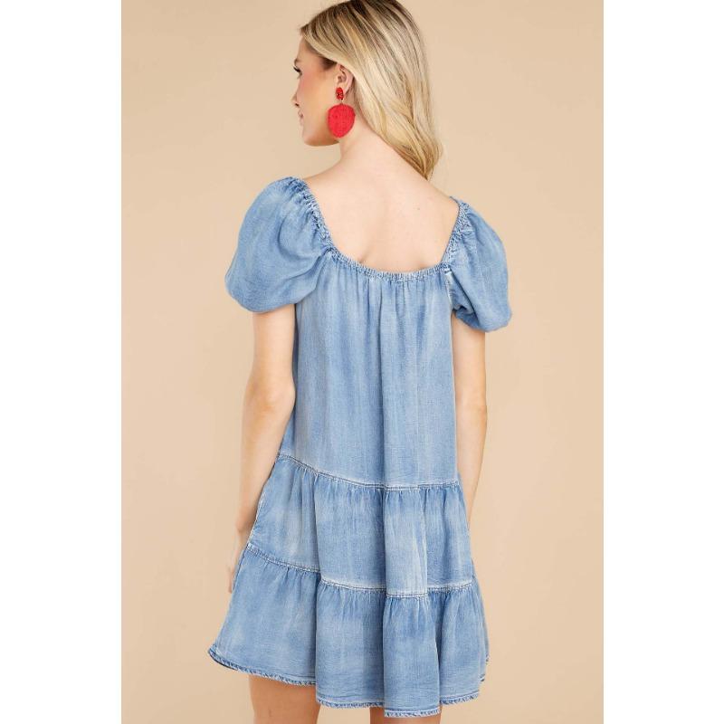 New Spring and Summer Casual Loose Cake Short-sleeved Denim Dress