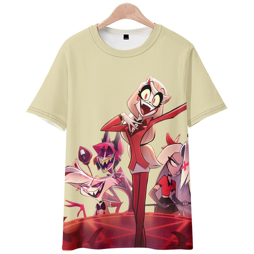 10 цветов Hazbin Hotel аниме женские мужские футболки с мультяшным принтом и круглым вырезом, большие размеры с короткими рукавами, модная мужская одежда, уличная одежда