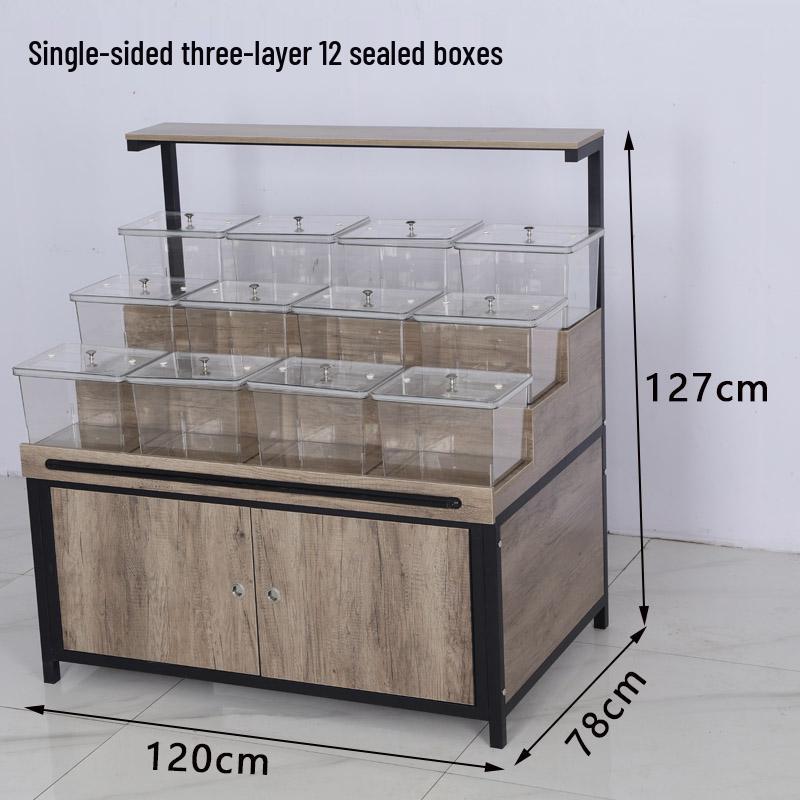 Supermarket Multi-Layer Detachable Display Rack for Bulk Dried Fruits, Grains, Candy, and Biscuits.