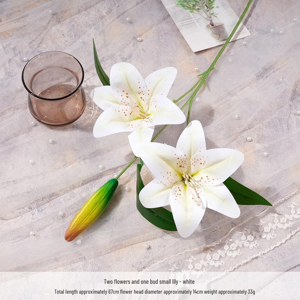 Small Lily Flower Arrangement: Two Flowers and One Bud, Silk Gel Sheet for Home Decor.