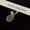 Zinc Zinc Alloy Enamel Metal Clothes Pin Rhinestone Gold Brooch Unique Tennis Racket Brooch  Daily