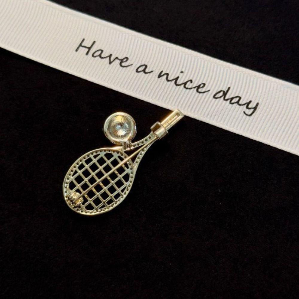 Zinc Zinc Alloy Enamel Metal Clothes Pin Rhinestone Gold Brooch Unique Tennis Racket Brooch  Daily