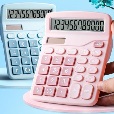 Розовый солнечный 12-значный офисный калькулятор с двумя источниками питания для студентов
