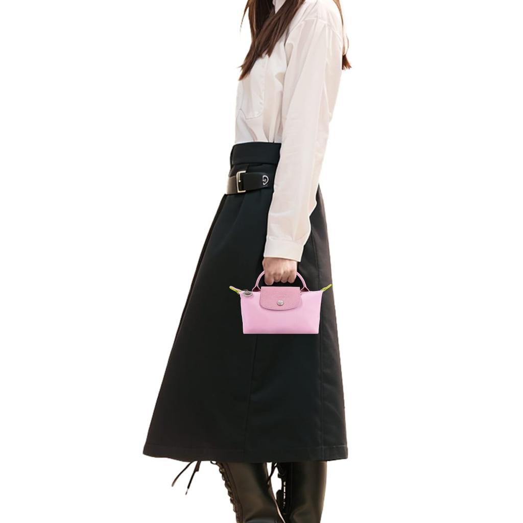 LONGCHAMP Le Pliage Green Cow Leather Trim Dumpling Bag Handbag Small Women's Pink 34175919P75