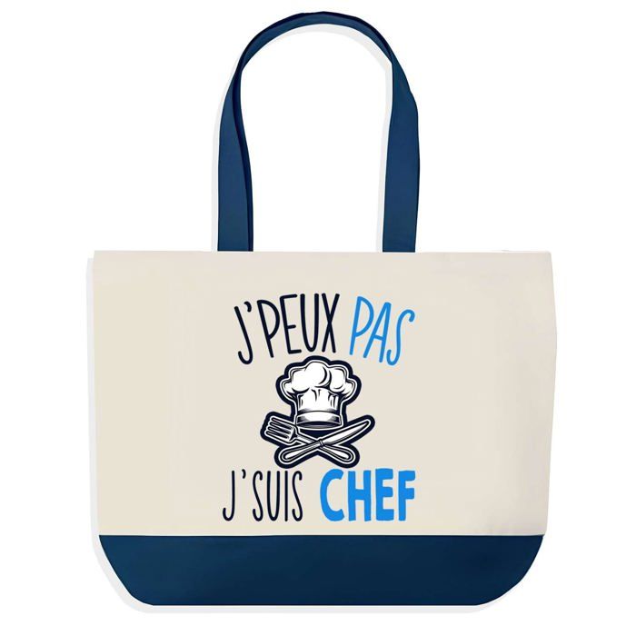Tote bag - PLANETEE - J'peux pas Chef - Fond bleu - Coton 40x45 cm - Grand format