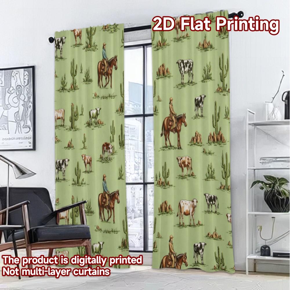 2D FLAT PRINTING 2pcs Curtains (Without Rod) Cowboys and Cattle Light Filtering Chic Curtains Polyester Curtains Easter Eggs