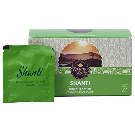 Karma Kettle Shanti- Imported Sencha Green Tea with Jasmine Blossoms, Natural Detox Tea, Weight Loss Tea 25 Pyramid Teabags