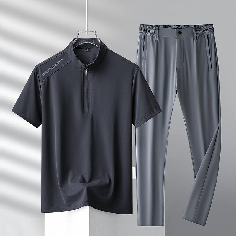 Летняя футболка с короткими рукавами Ice Silk Suit мужской повседневный спортивный комплект из двух предметов мужской спортивный костюм