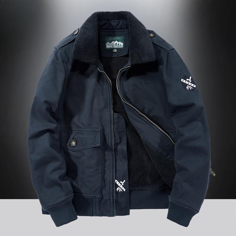 Winter Men's Lamb Wool Jacket Tooling Cotton-padded Jacket Middle-aged and Young People Large Size Hooded Fleece Thickened Cotton-padded Jacket