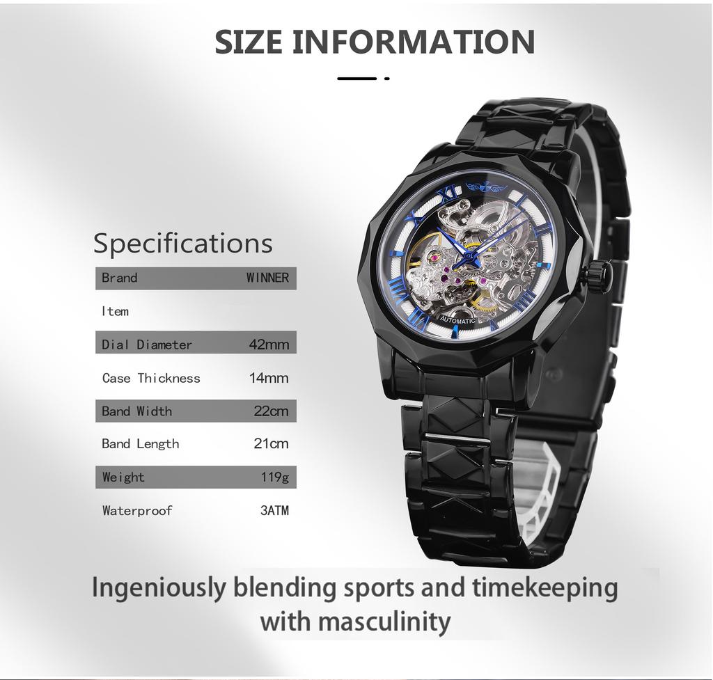 Полигональные мужские механические часы Fashiona Hollowed Out Automatic Watch из нержавеющей стали Skeleton Wristwatches Gold Color Relojes