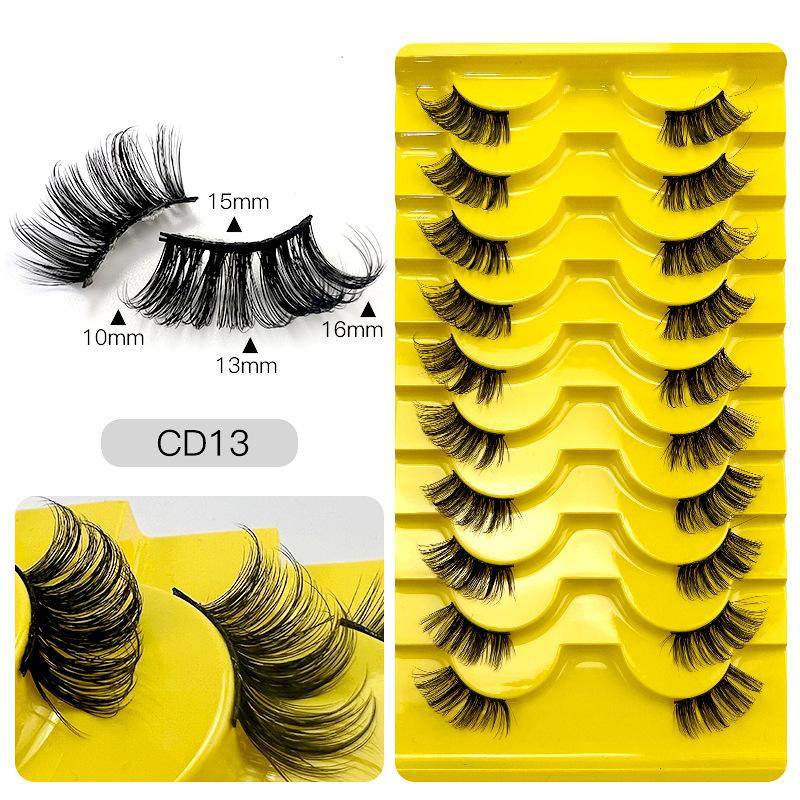 Новое химическое волокно, накладные ресницы на половину глаза, 10 пар толстых вьющихся, имитация привитых ресниц