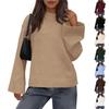 Womens Loose Round Neck Solid Color Bell Sleeve Long Sleeve Knitted Sweater Top