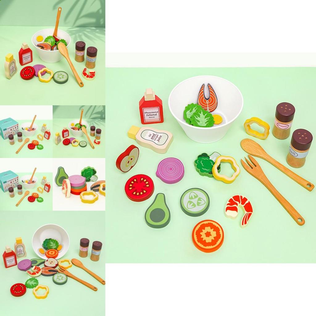 Fun Wooden Simulation Vegetable And Fruit Seasoning Salad Ingredient Toy Set For Interactive Play And Learning
