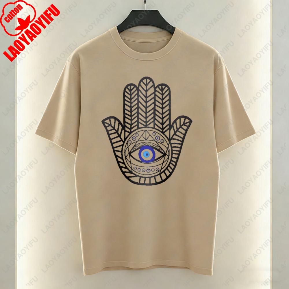 Hamsa Hand Evil Eye Women TShirt Boho Protection Graphic Tops Luck Casual Style Cotton Tee Vintage Classics Clothes for Women