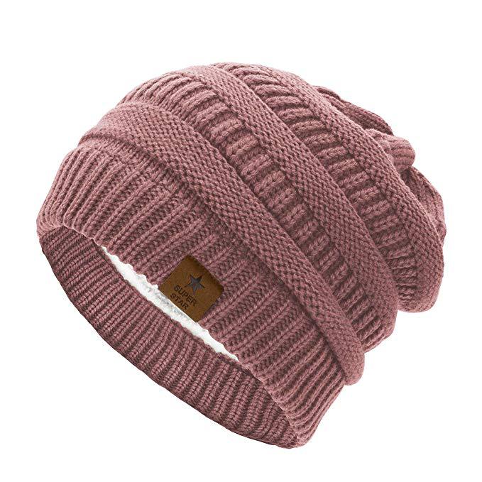 Winter Warm Chunky Fleece Beanie Solid Color Elastic Knit Hats Lightweight Cap Coldproof Beanies for Women Men