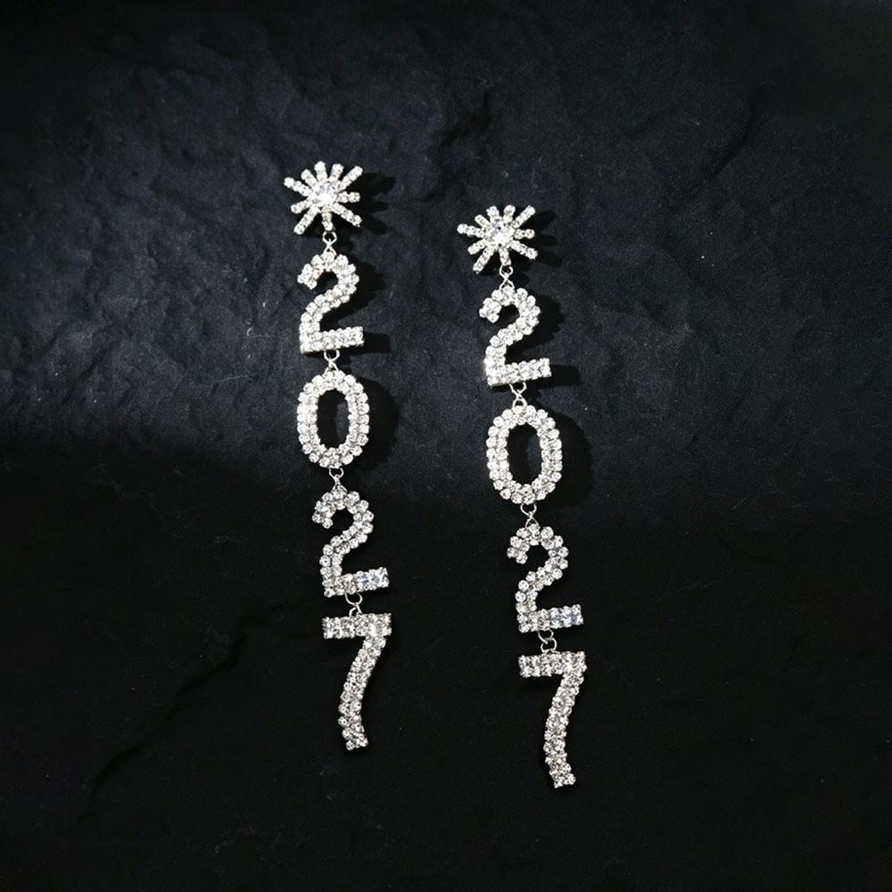Elegant 2027 Digital Earrings Long Drop Stud Earrings Happy New Year Earrings  Celebration Holiday
