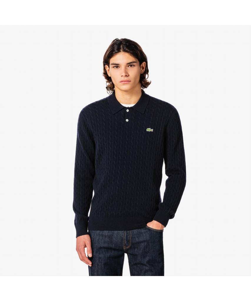 LACOSTE Men'S Cable Long Sleeve Polo Sweater Ah580E-55N 166