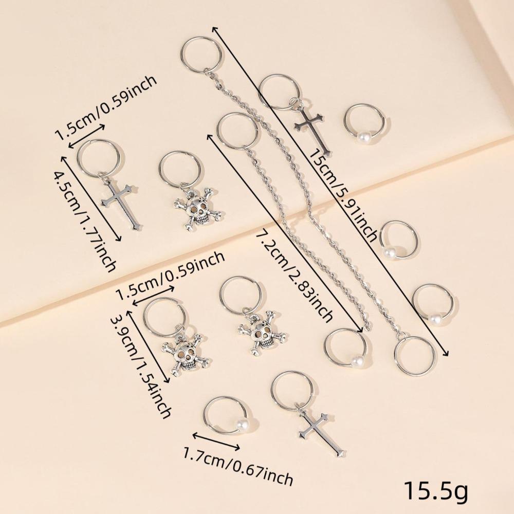 13pcs Cross Skull Dreadlocks Beads Metal Cuff Clips Hair Braid Tubes Mixed Hair Rings Set Men