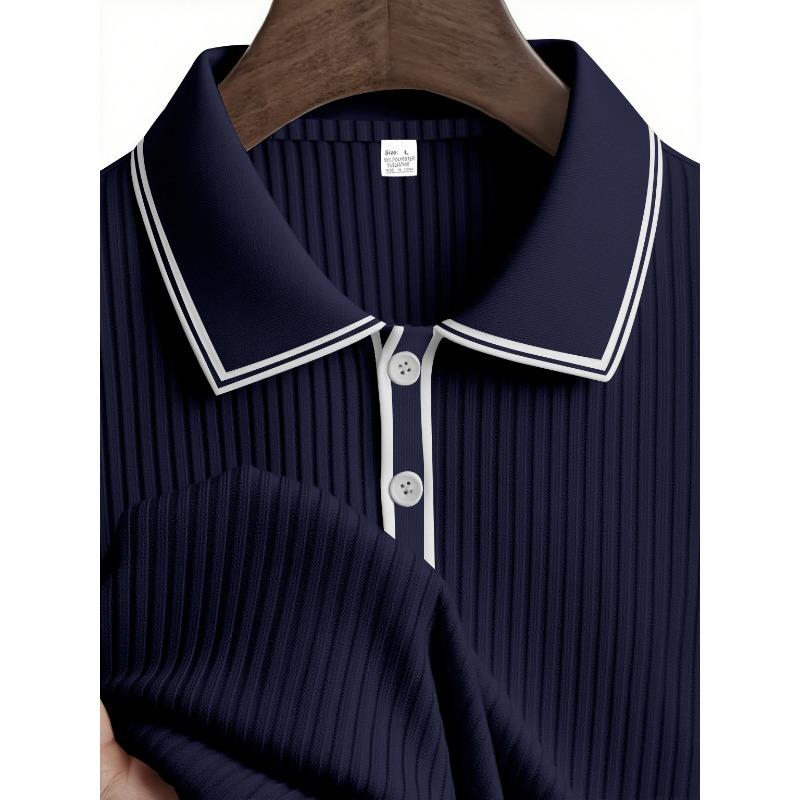 Мужская поло с длинным рукавом в полоску Свободная дышащая Business Casual